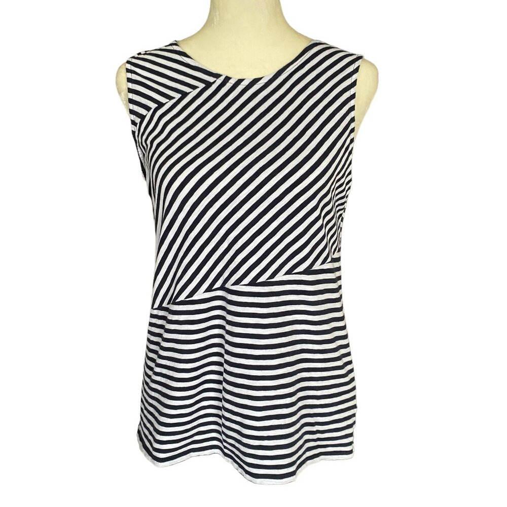 Talbots women's size SP blue and white stripe sleeveless stretchy tank top